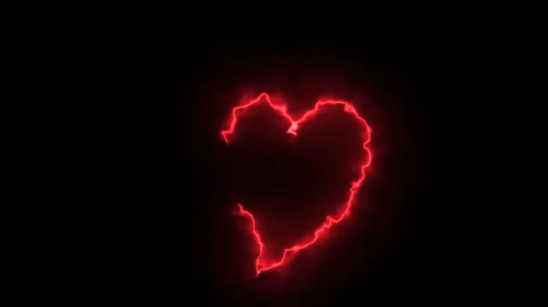 Herzförmige Neon Light Line Illustration Schwarzer Hintergrund Neon Hellrot Herz — Stockfoto