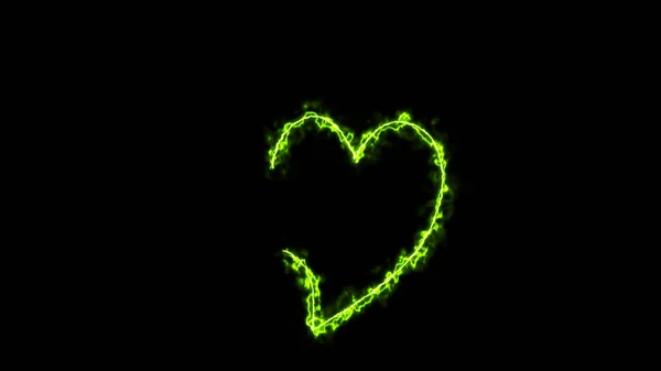 黒を背景にバレンタインデーの緑のハートをアウトライン 概要バレンタインデーの背景と緑のネオンハート — ストック写真