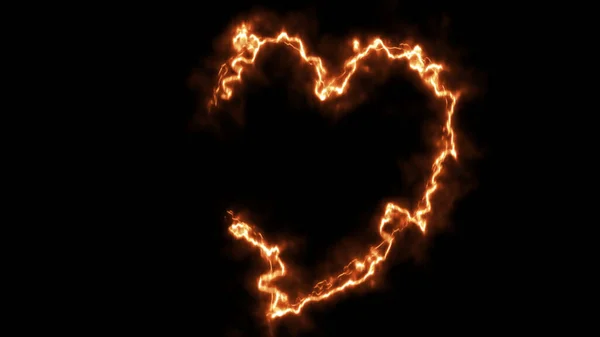 黒地に燃える炎のような心 炎のハートの形をしたフィギュア 火花を背景にしたハートライト — ストック写真