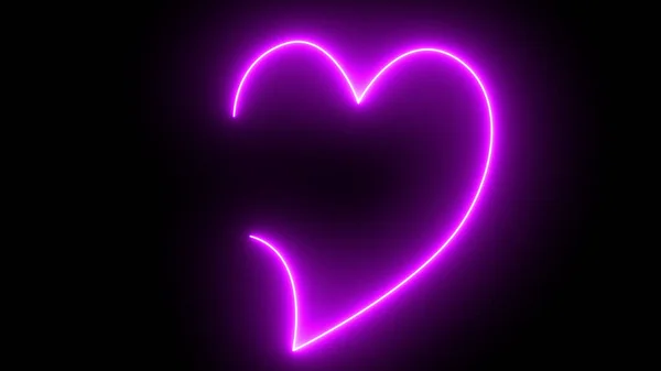Μωβ Καρδιά Σχήμα Νέον Φως Μαύρο Backgorund Αφηρημένη Και Διακόσμηση — Φωτογραφία Αρχείου