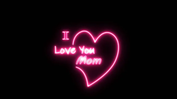 Amo Mãe Forma Coração Feliz Dia Das Mães Neon Brilhante — Fotografia de Stock