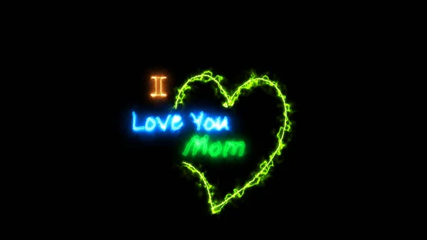 Love You Mom Heart Shape Happy Mothers Day Neon Glowing — Stock Photo, Image