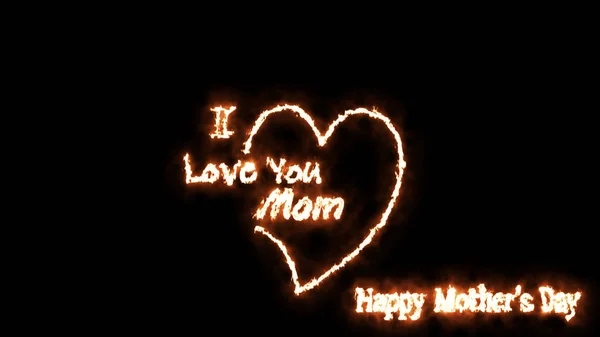 Happy Mothers Day Fire Effect Black Background — Stock Photo, Image