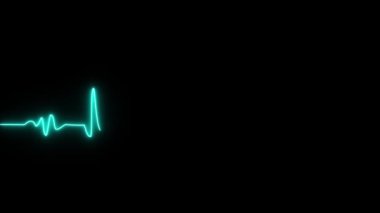 Soyut güzel mavi renk neon çizgi kalp atışı çizgi animasyonu. Kardiyogram kalp atışı ısı dalgası mavi neon ışık döngüsü canlı arkaplan.