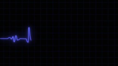 EKG 60 BPM Ekran, Mavi. neon sembol tasarımı harika 4k renkli soyut arkaplan işareti. Kalp atışı durdu..