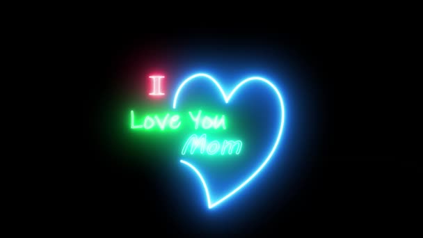 Hyvää Äitienpäivää Neonkyltti Värikäs Neon Kirjoitus Animaatio Onnellinen Äitien Päivä — kuvapankkivideo