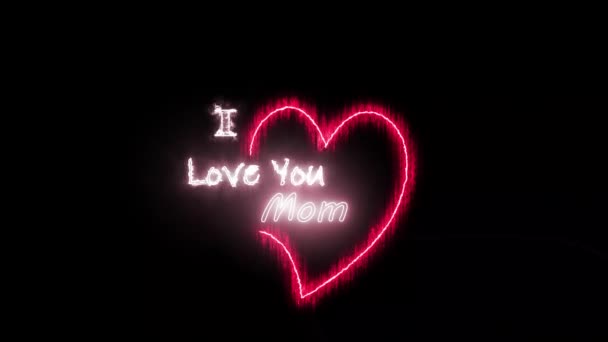 4K视频动画的霓虹灯文本快乐母亲节创作手绘字体闪烁效果孤立在霓虹灯背景轮廓上 我爱你 — 图库视频影像