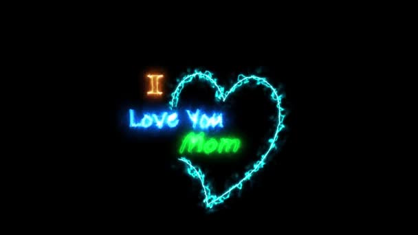 Animation Flashing Neon Sign Love You Mom Mother Day — Stock Video