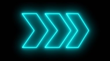 Parlayan neon ok simgesi siyah arkaplanda izole edildi. Yön Arrowhead sembolü. Navigasyon işaretçisi işareti. Neon ok simgesi. Işıldayan neon slayt işareti.