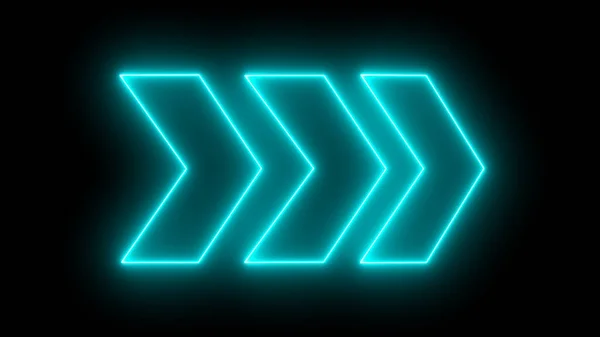 Parlayan neon ok simgesi siyah arkaplanda izole edildi. Yön Arrowhead sembolü. Navigasyon işaretçisi işareti. Neon ok simgesi. Işıldayan neon slayt işareti.