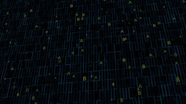 Dijital tipografi geçmişi. Renkli rastgele alfabe harfleri arkaplanı