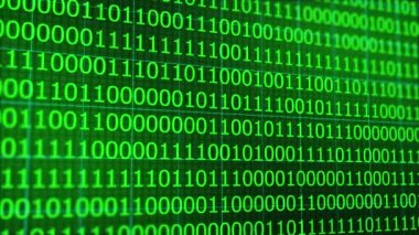 Soyut yeşil kod arka planı. Kripto para ve bitcoin btc madenciliği kavramı. Bilgi teknolojisi dijital ikili kod arkaplanı dikişsiz döngü 4k