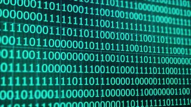 Siyah arkaplanda basit ikili kod. Gökyüzü mavisi sıfır ve ekranda bir numara değişiyor. İkili Kod.