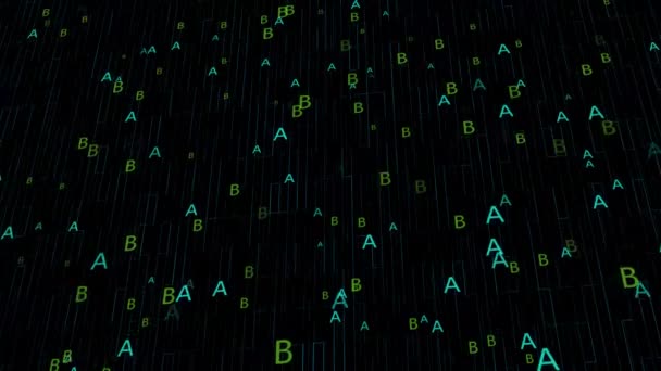 8Kデジタルタイポグラフィアニメーション カラフルなランダムアルファベット文字の背景 — ストック動画