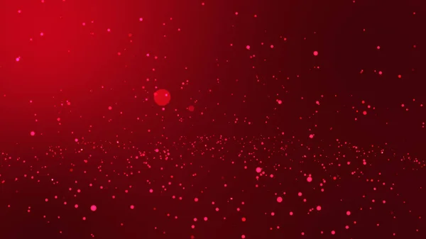 下落的红色粒子在红色背景上反弹 明亮的发光粒子雨 深场模糊 抽象粒子弹射背景 — 图库照片