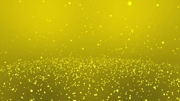 黄色的圆形粒子在地板上弹跳 在黑暗背景下 带有闪光尘埃的明亮黄色撞击颗粒坠落 — 图库照片