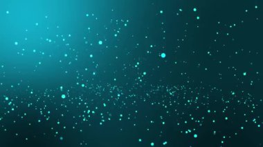 Mavi renkli parçacıklar döner, düşer ve arka planda zıplar. Parçacık etkisi siyah / mavi arkaplan canlandırması.