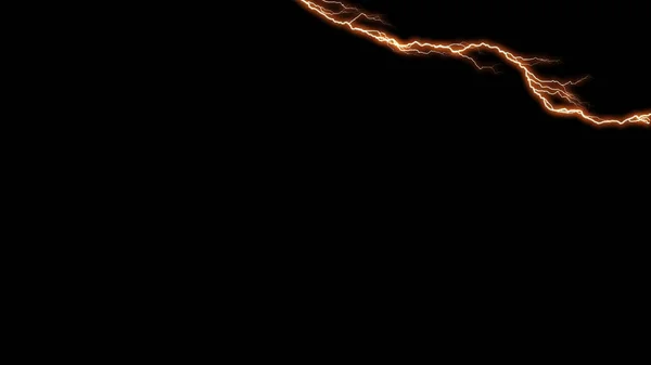 黒の夜の背景に孤立現実的なオレンジ電気落雷視覚効果 サンダーライトストックの背景 — ストック写真