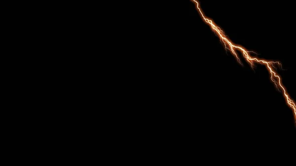 黒い空の雷 黒の夜の背景に隔離された現実的なオレンジ電気稲妻 — ストック写真