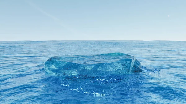 stock image Blue ice podium in sea, product display ice, sea water and sky mock up, 3d render