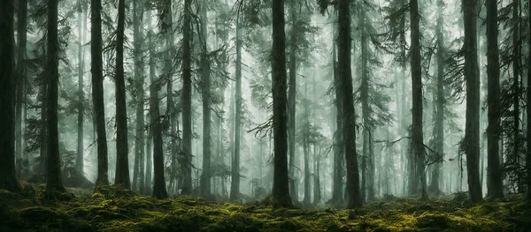 Dramatic Scary Dark Forest Green Bushes Render — Stock Photo, Image