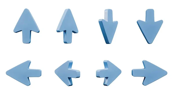 Collection of blue 3d arrows pointing to all directions, 3d render