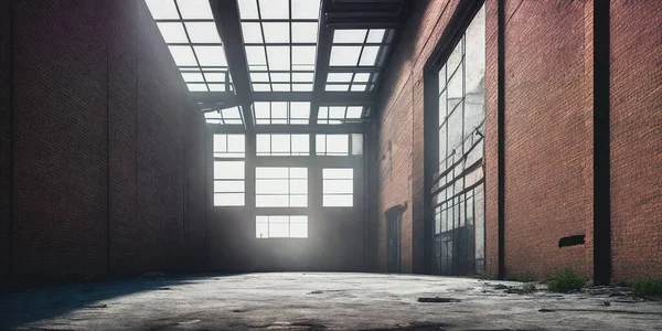 Empty bright old military hangar or warehouse storage hall ,Generative AI