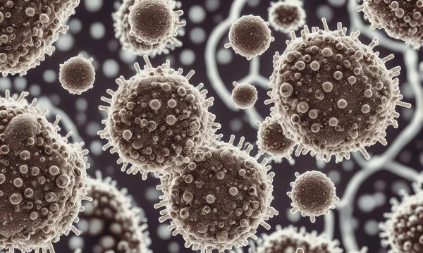Round brown virus cells, immune system, Generative AI