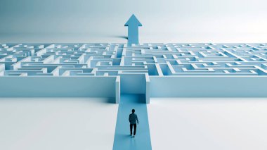 Bulmaca Liderliği ve Stratejisi ile Mavi Takım Elbiseli İşadamı, 3D