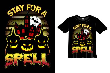 T-Shirt Tasarım Şablonu için kal. Geceli Cadılar Bayramı tişörtü, Ay, Cadı. Baskı için gece arkaplan tişörtü