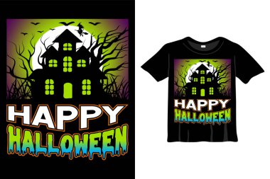 Mutlu Cadılar Bayramı Korkunç Tişört Tasarım Şablonu. Mutlu Cadılar Bayramı tişörtü tasarımı. Erkekler, kadınlar ve çocuklar için çok amaçlı basılması kolay.