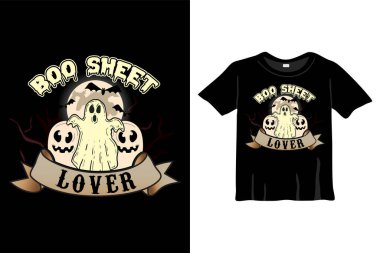 Boo Sheet Lover - Halloween T-Shirt Tasarım Şablonu. İyi geceler, Ay, Cadı, Maske. Baskı için gece arkaplan tişörtü