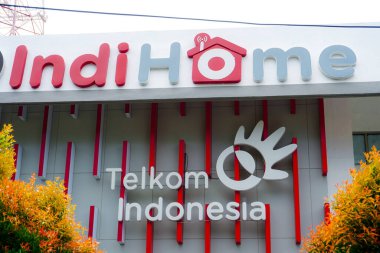 Makassar, November 14, 2022: Telkomsel and Indihome outlet building with classic style and white paint