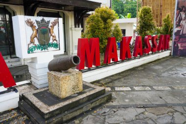 Makassar, October 16, 2022: Side view of the Makassar City Museum cannon in the City Hall area