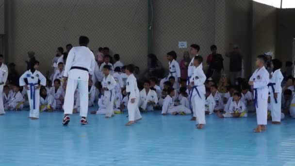 Makassar Δεκεμβρίου 2022 Έφηβοι Μαθητές Taekwondo Δίνουν Εξετάσεις Ζώνης Στο — Αρχείο Βίντεο