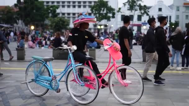 Jakarta Stycznia 2023 Stare Miasto Jakarta Klasyczna Podróż Rowerowa Przeszłości — Wideo stockowe