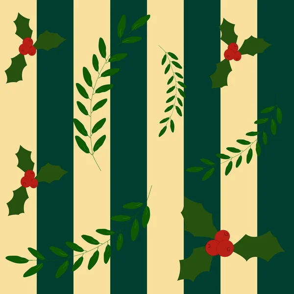 Vector Seamless Christmas Pattern Festive Color Palette Mistletoe Branch Holly — Stock Vector