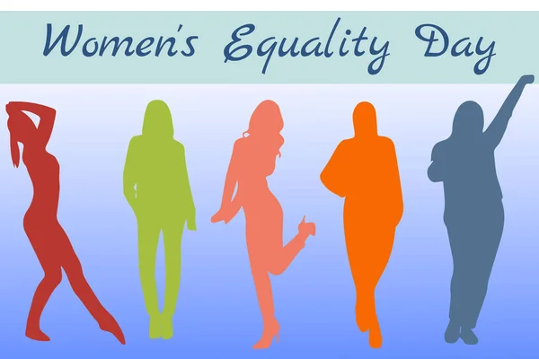 Vector Banner Women Equality Day Holiday Various Silhouettes Women World — Vector de stock