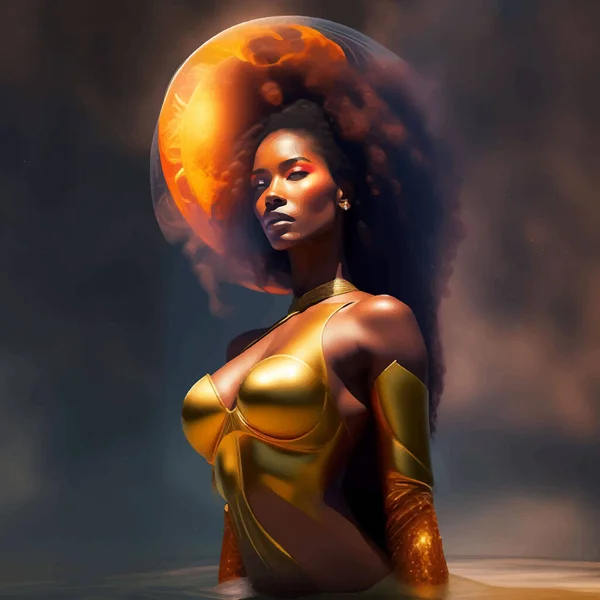 Illustrazione Vettoriale Stile Surrealismo Giovane Ragazza Afroamericana Nera Con Corpo — Vettoriale Stock