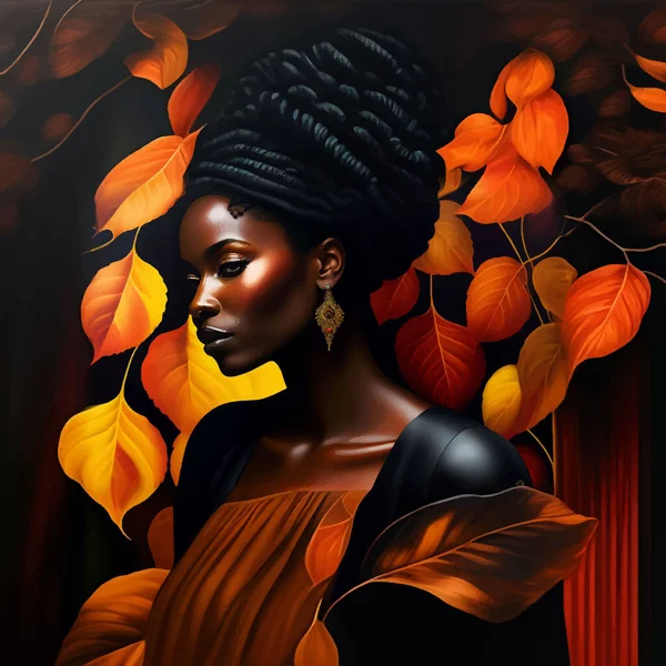 Векторная Иллюстрация Портрет Вымышленной Афроамериканки Роскошных Золотых Украшениях Темном Фоне — стоковый вектор
