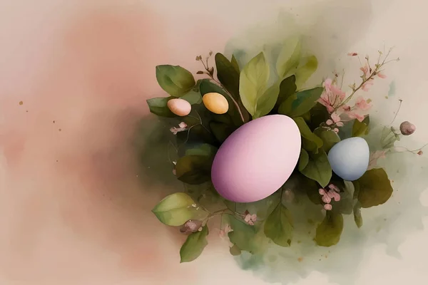 Векторная Иллюстрация Акварельном Стиле Традиционные Красочные Пасхальные Яйца Фоне Цветочной — стоковый вектор