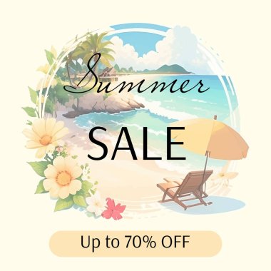 Vektör pankartı Yaz indirimi, suluboya tarzında olumlu bir illüstrasyon.