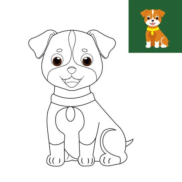Vector Graphics Children Coloring Book Cute Puppy Example Coloring All — Stock Vector