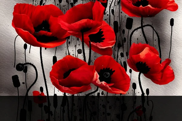 Bannière Vectorielle Avec Coquelicot Rouge Sur Fond Uni Noir Avec — Image vectorielle