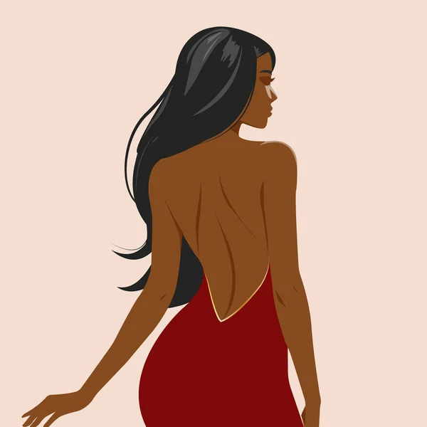Ilustração Vetor Mulher Africana Bonita Nova Com Cabelo Escuro Longo — Vetor de Stock