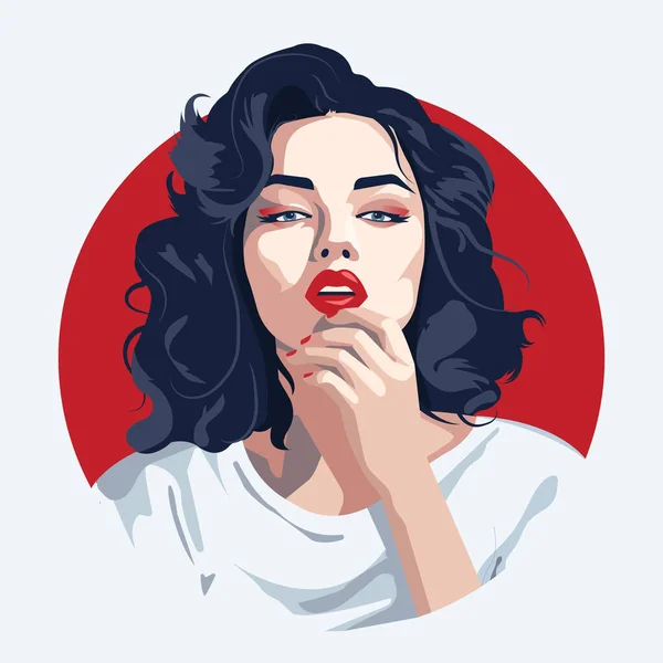 Vektorová Módní Ilustrace Realistický Portrét Moderní Mladé Sexy Ženy Červenými — Stockový vektor