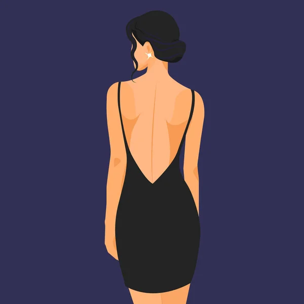 Ilustración Moda Vectorial Mujer Joven Elegante Con Pelo Oscuro Vestido — Vector de stock