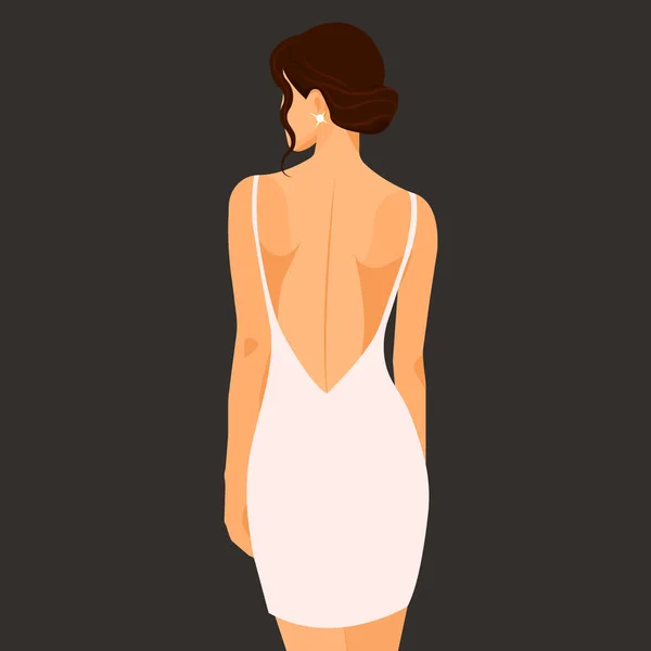 Ilustração Moda Vetorial Estilo Plano Jovem Mulher Elegante Vestido Sexy — Vetor de Stock