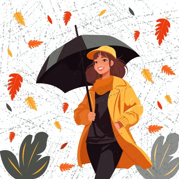 Vektorflache Illustration Cartoon Stil Eine Fröhliche Junge Frau Mit Regenschirm — Stockvektor