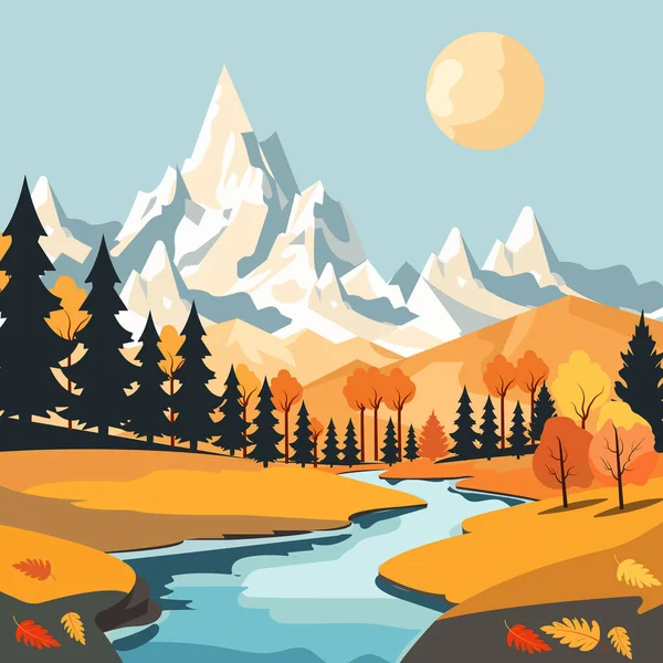 Векторная Иллюстрация Осенний Пейзаж Плоском Мультипликационном Стиле — стоковый вектор